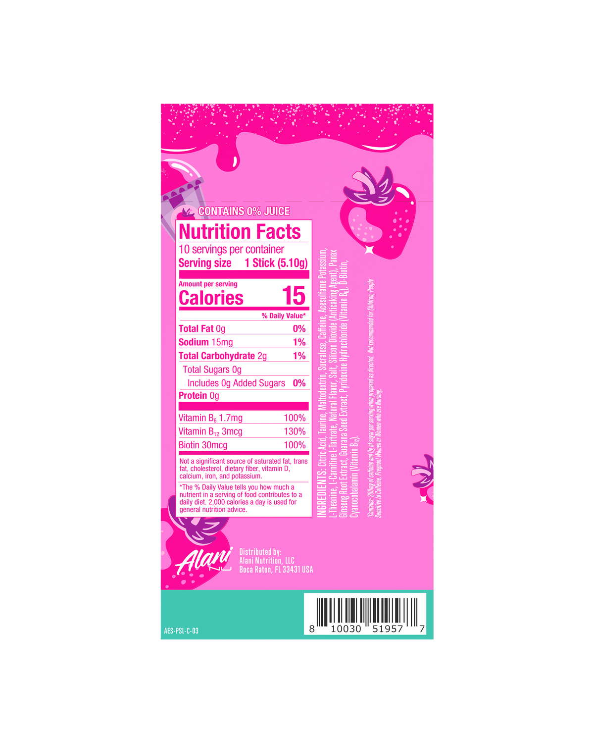 Pink Slush Powdered Energy Sticks - 10-Pack