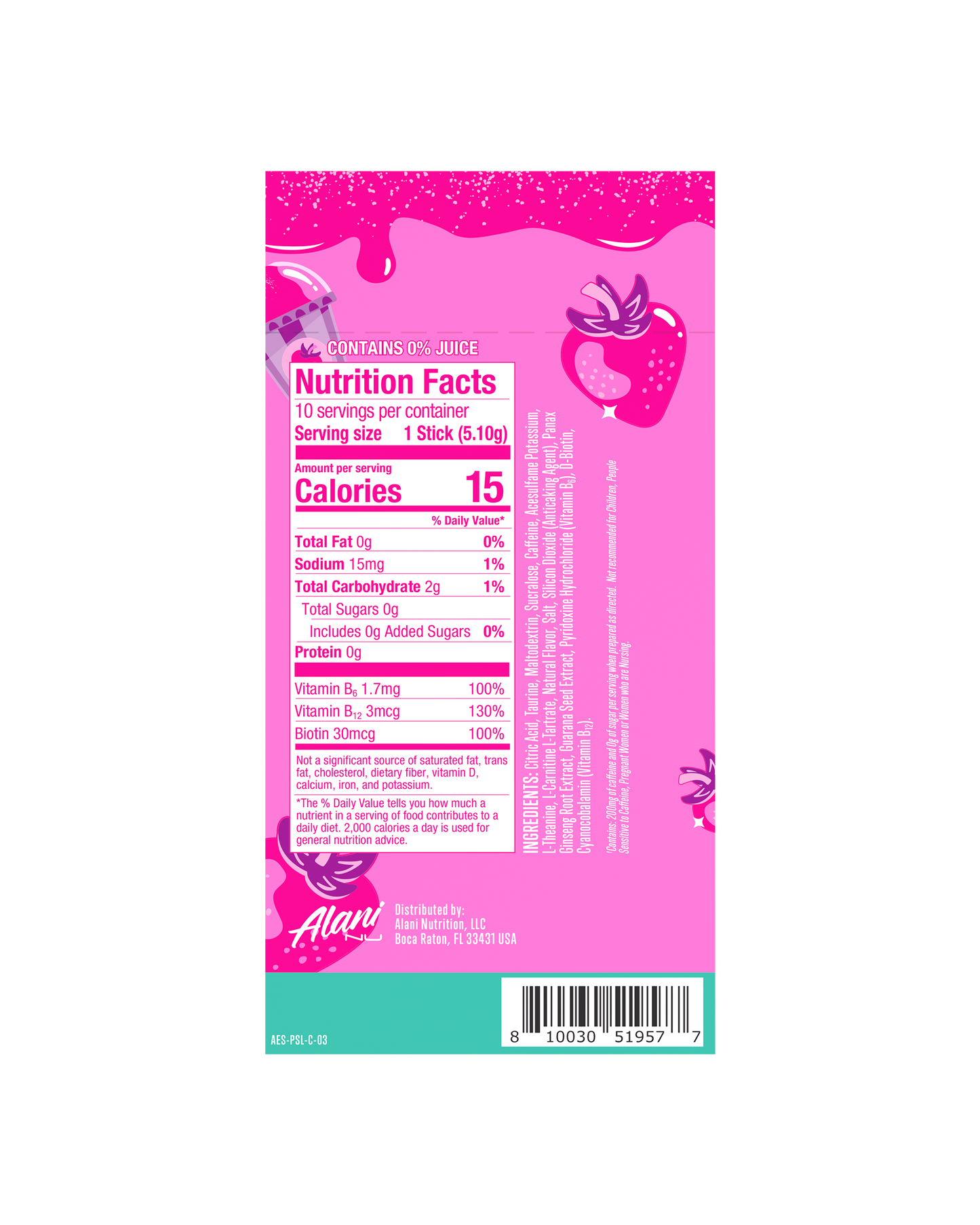 Pink Slush Powdered Energy Sticks - 10-Pack