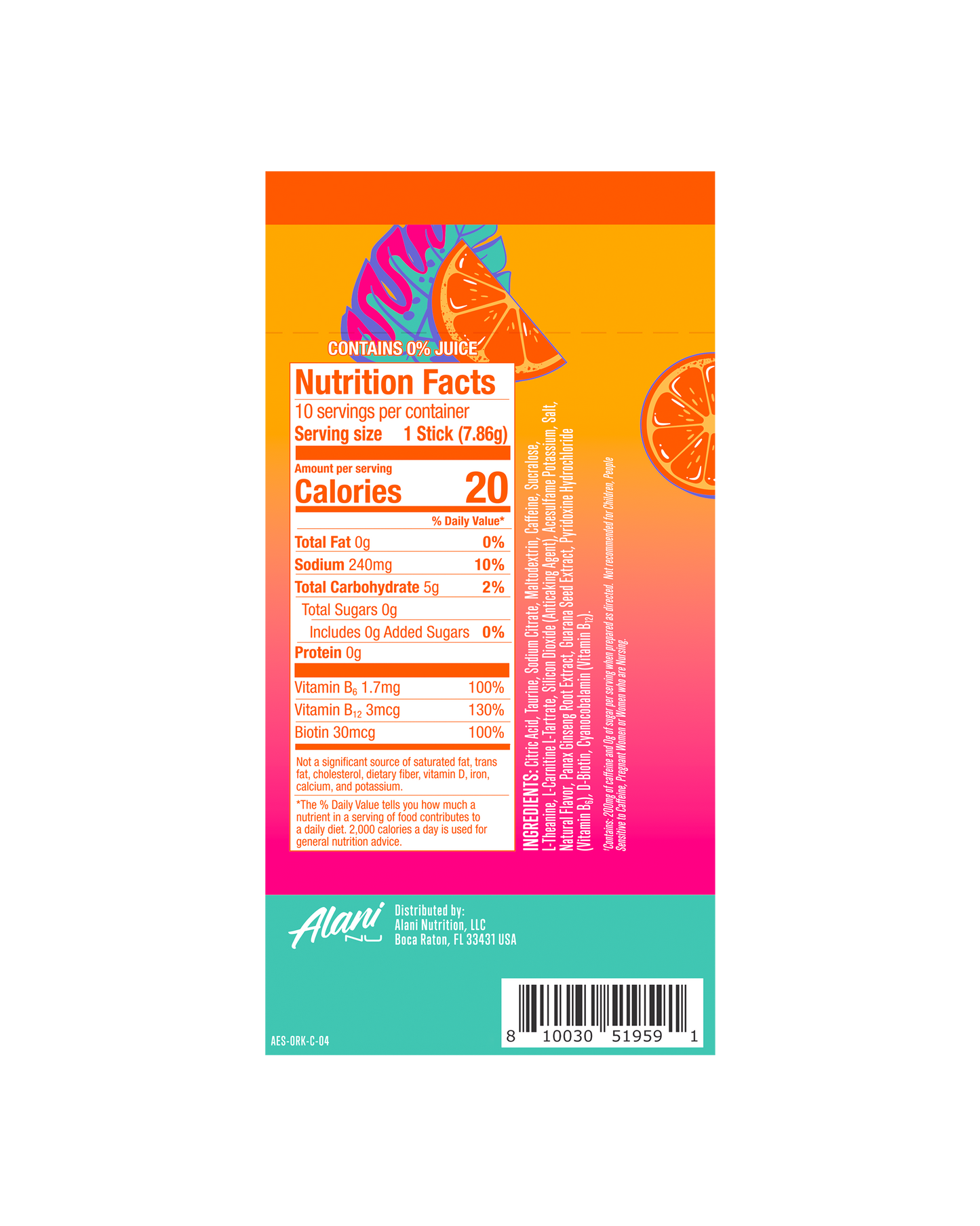 Orange Kiss Powdered Energy Sticks - 10-Pack