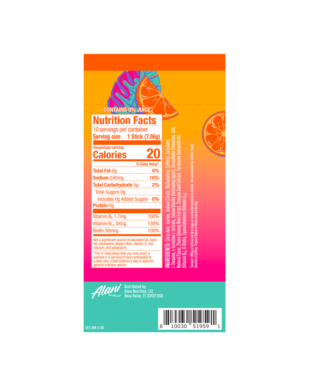 Orange Kiss Powdered Energy Sticks - 10-Pack