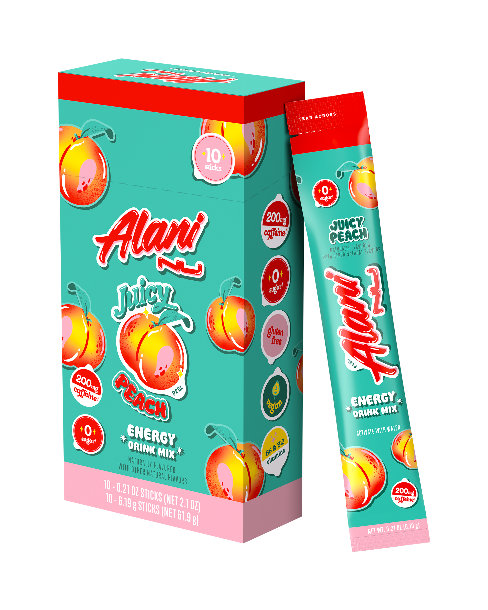 Juicy Peach Powdered Energy Sticks - 10-Pack